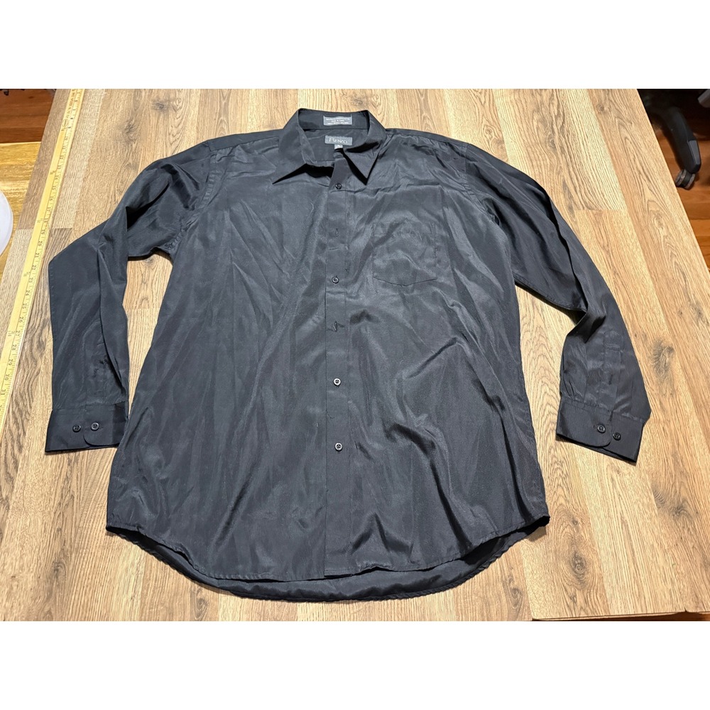 Renzo Shirt Mens XL Black Long Sleeve Button Up Dress Single Needle Tailoring